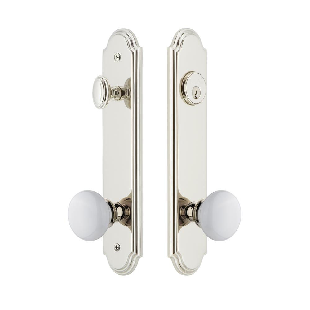 Grandeur by Nostalgic Warehouse ARCHYD Arc Tall Plate Complete Entry Set with Hyde Park Knob in Polished Nickel